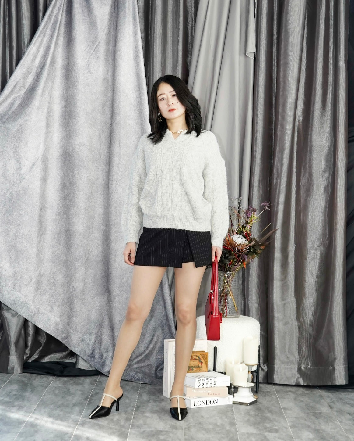 クロスオーバーVネックアランセーター